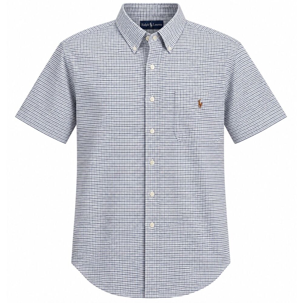 Polo Ralph Lauren Blake Check Oxford Button Front Shirt Mens XL Blue Flesh Pony